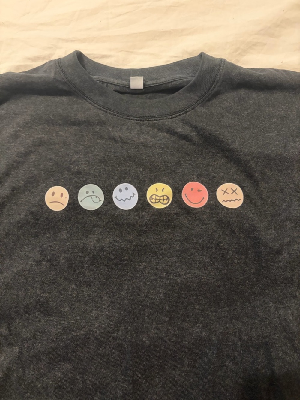Charcoal Short Sleeve Tee with Pastel Emoji Faces